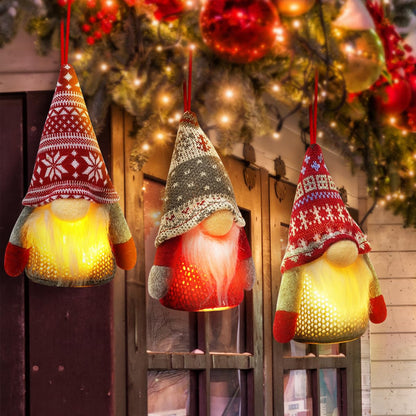 Christmas Gnome Ornaments, 4 Pack Christmas Tree Decorations Handmade Swedish Santa Gnomes Ornaments Lights Scandinavian Plush Elf Table Home Decor, Christmas Tree Hanging Decoration