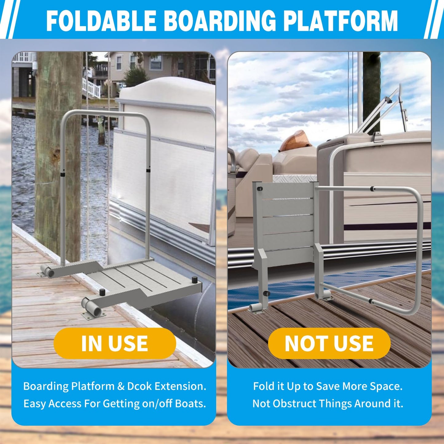 Boat Boarding Platform with Handrail, Dock Boarding Step with Handle, Rust-Proof Outdoor Dock Extension (400LBS Capacity L)