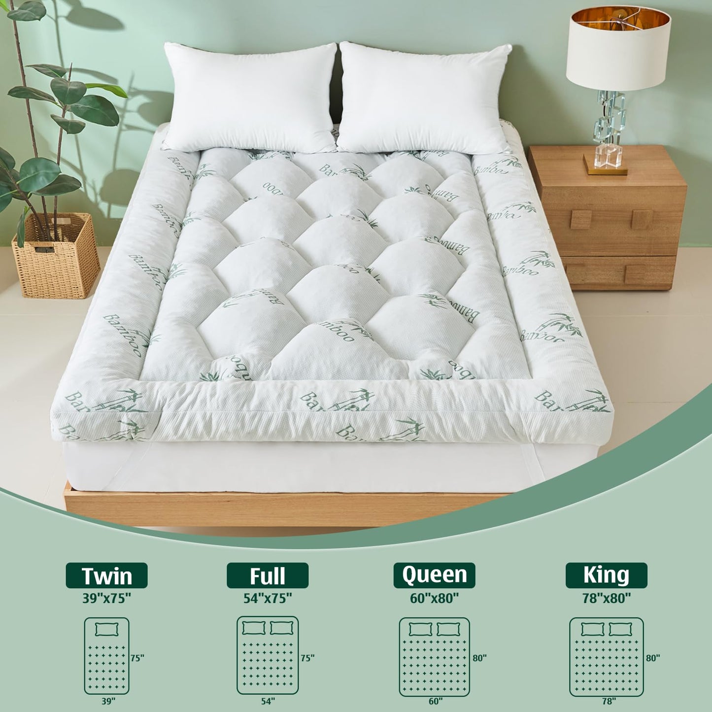 5 Inch Memory Foam Mattress Topper King Size, Breathable Viscose Made from Bamboo Pillow Top Mattress Pad Cover, Ultra Soft Bed Topper with 2000 GSM Foam Filling for Pain Relief, White,78x80x5 in