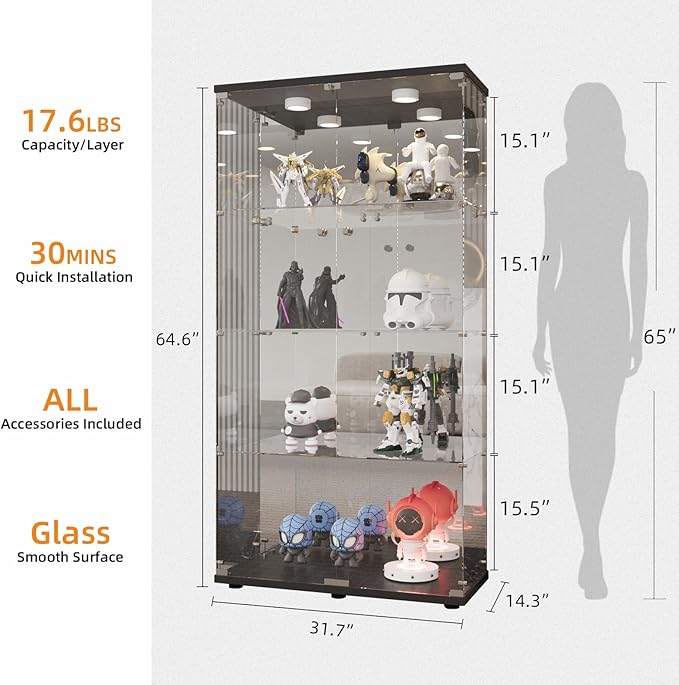LFT HUIMEI2Y Glass Display Cabinet 4-Shelf