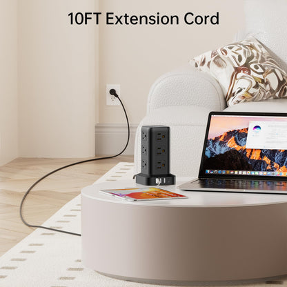 Extension Cord with Multiple Outlets, Surge Protector Power Strip Tower, 12 AC 4 USB，Surge Protector Tower 6.5FT Overload Protection for Home Office