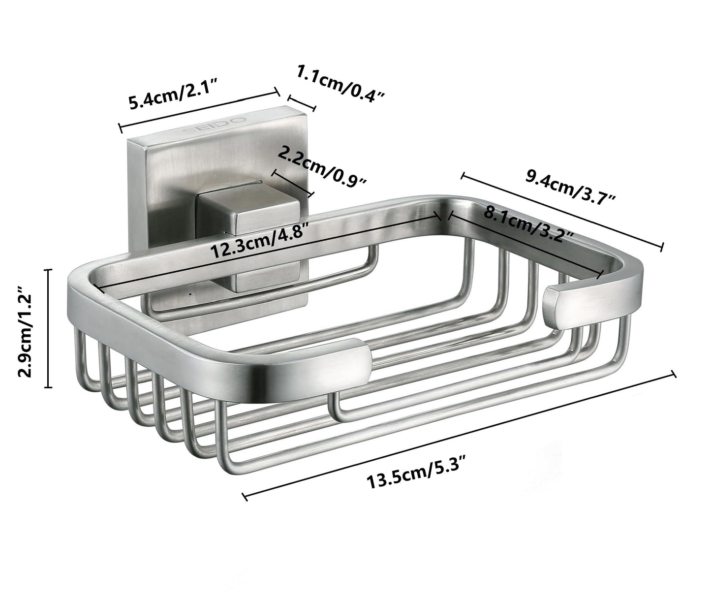 SEIDO Soap Dish for Shower Wall, 304 Stainless Steel Bar Soap Holder for Bathroom & Kitchen, Brushed Nickel Soap Saver Tray for Shower, 4.8" L x 3.2" W Internal
