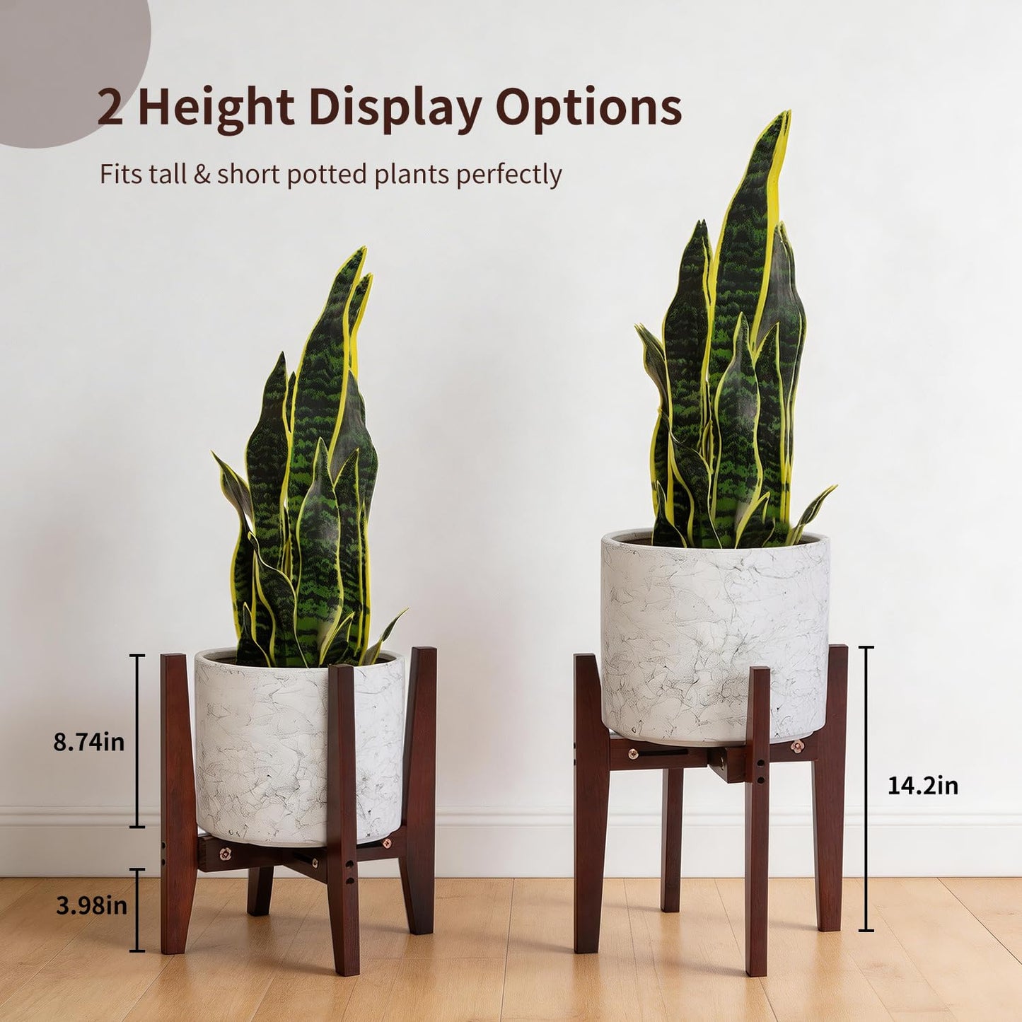 PHOARTS Wooden Adjustable Plant Stand, Mid Century Modern Metal Plant Holder for Indoor & Outdoor, Fits 8 to 15 Inch Planters Pots,Heavy Duty Flower Pot Stand for Living Room, Corner, Patio (Black,Not with pot)