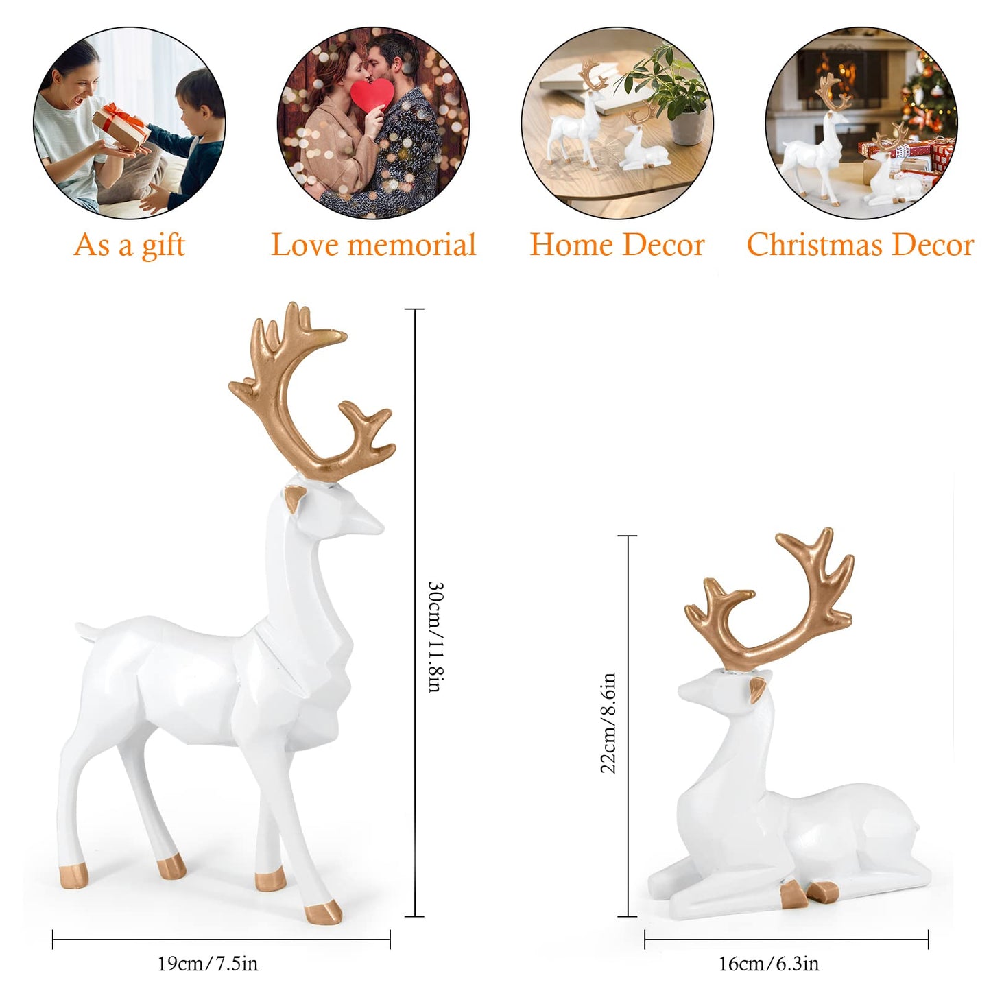 MicoSim Reindeer Ornaments Statue,Reindeer Christmas Decoration,Deer Gifts for Women, Mom Gifts,Deer Decorations Applicable Home, Office,Bookshelf TV Stand, Shelf, Living Room(Origami Big, White)