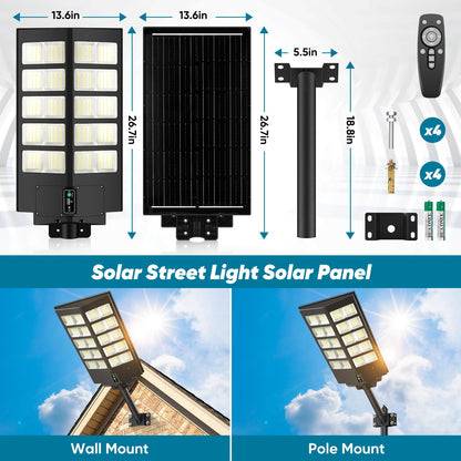 2 Pack 26" Large Solar Street Lights Outdoor Waterproof - 9000W 120000LM Solar Powered Parking Lot Light Dusk to Dawn,Motion Sensor Commercial LED Solar Flood Lights Remote Control