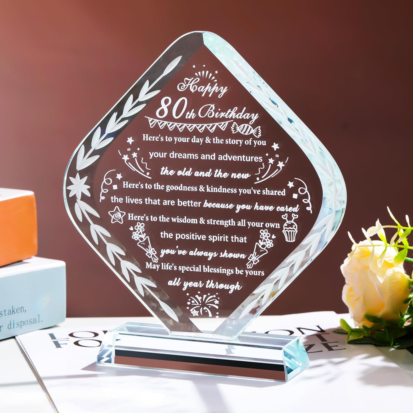 YWHL 80th Birthday Gifts for Women Men Crystal Gift for 80 Year Old Happy 80th Birthday Presents Ideas for Mom Grandma Wife
