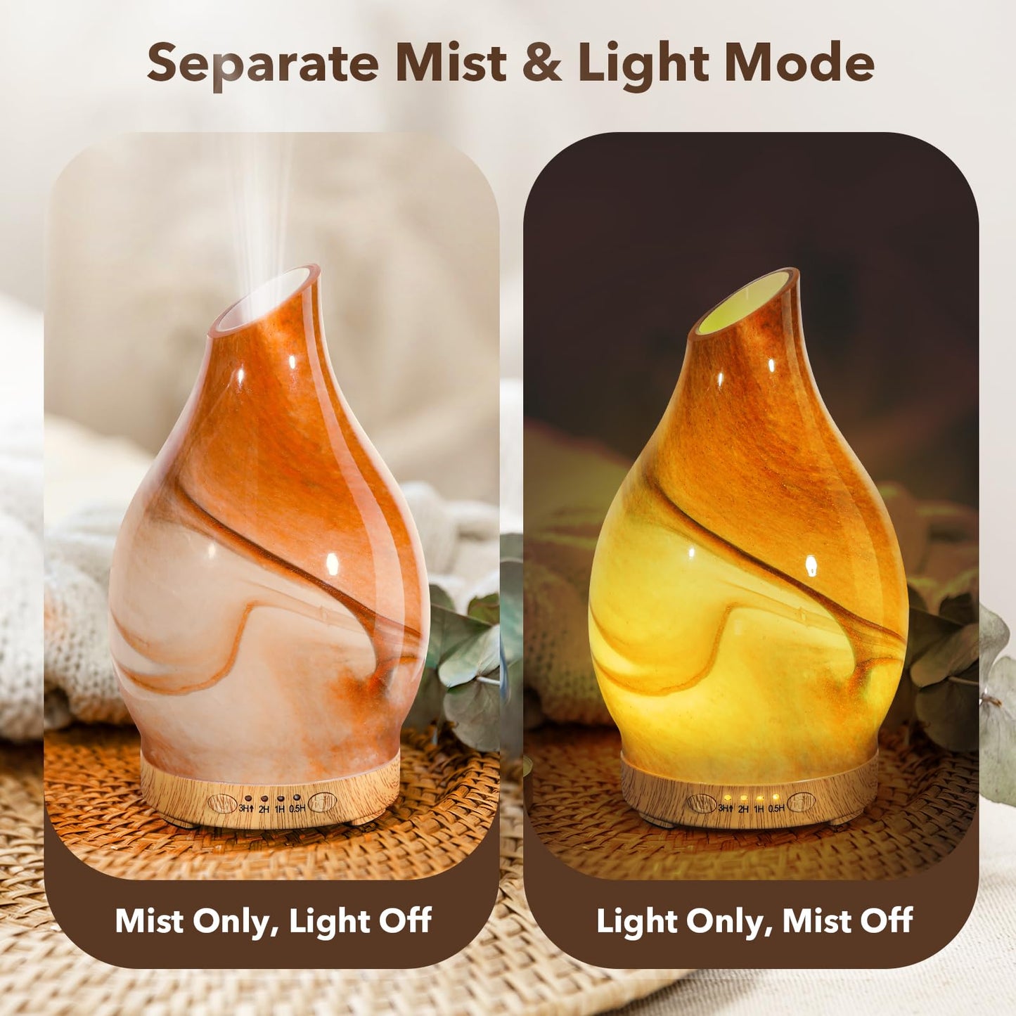 120ML Essential Oil Diffuser, 3D Glass Aromatherapy Diffuser with Auto Shut-Off and 7 Color LED Lights, Ultrasonic Mist Humidifier with 4 Timer for Home Office Bedroom (3D Fireworks)
