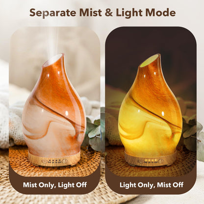 120ML Essential Oil Diffuser, 3D Glass Aromatherapy Diffuser with Auto Shut-Off and 7 Color LED Lights, Ultrasonic Mist Humidifier with 4 Timer for Home Office Bedroom (3D Fireworks)