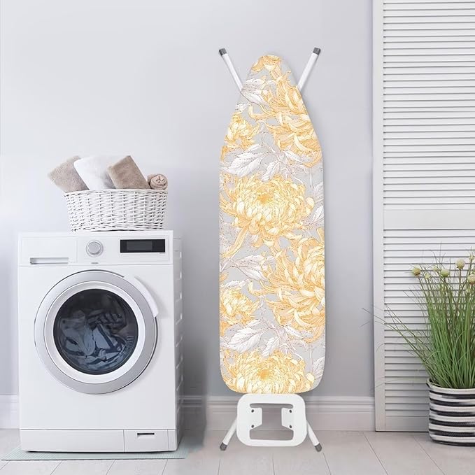 Chrysanthemums Flowers Ironing Board Cover 52-55 x 13-16 Inch, Sketch Golden