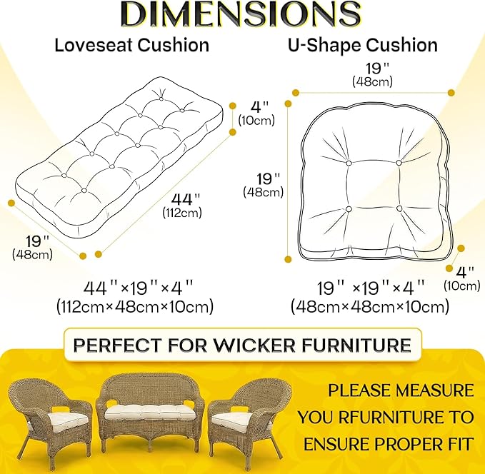 1 MIDDLE ONE Wicker Chair Cushions 3 Pieces Set