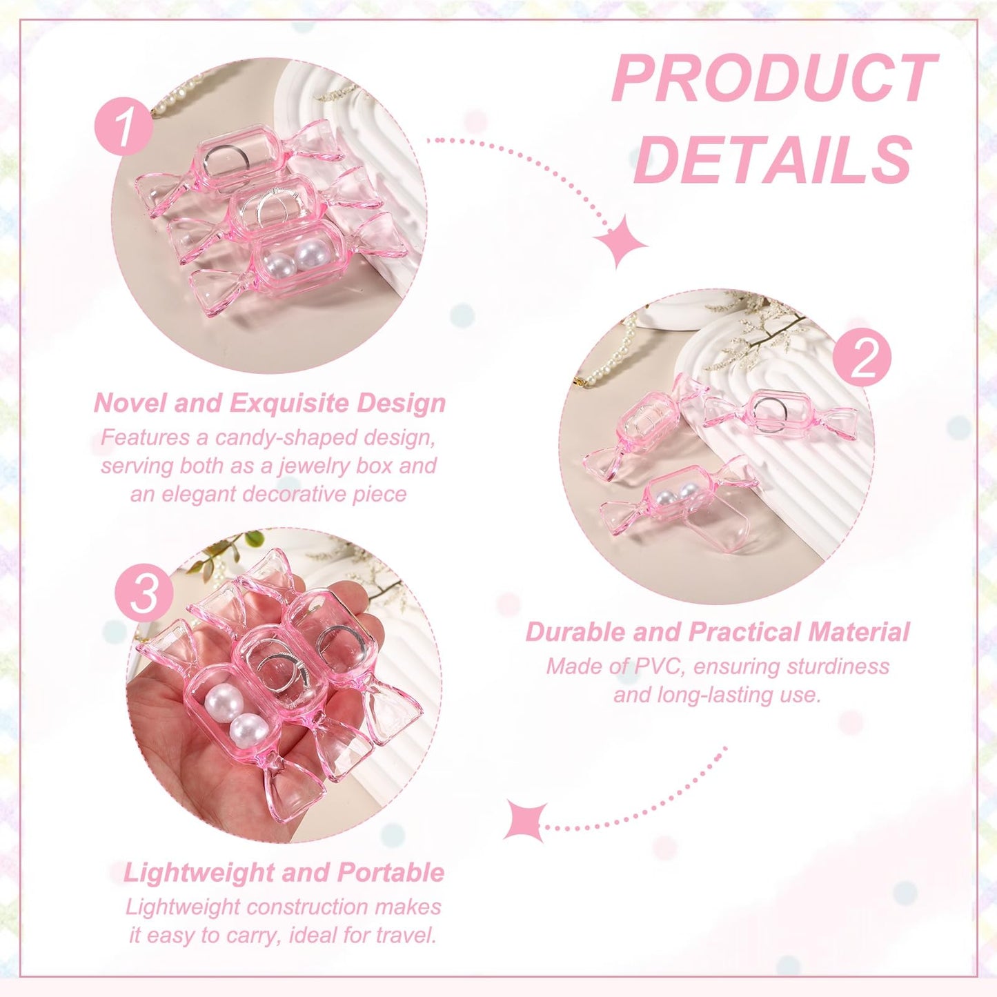 PATIKIL 50Pcs Candy Shaped Jewelry Box, Mini Plastic Jewelry Organizer Earrings Beads Bracelet Small Items Storage Container for Travel Wedding Christmas, Pink