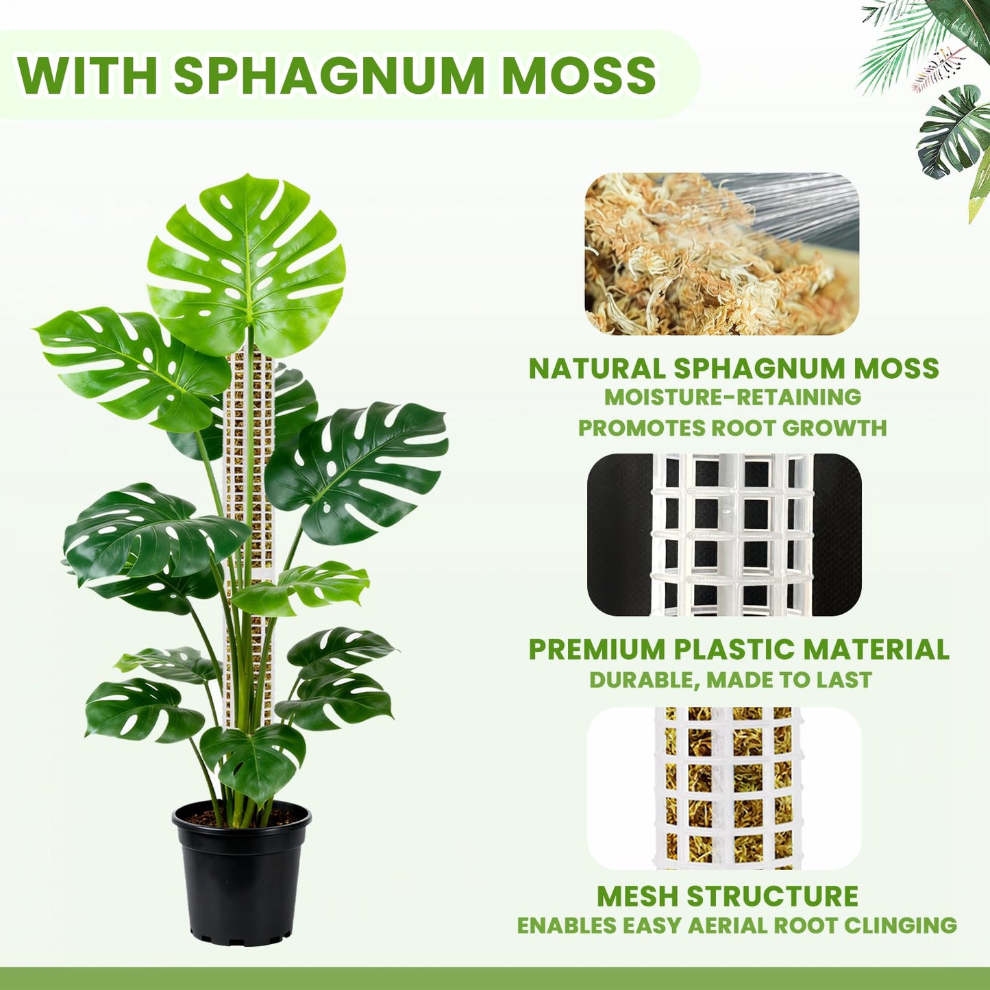 NZNDB Moss Pole Monstera Plant Support, 2Pack 17 Inch Self Watering Moss Pole for Climbing Plants, Stackable & Refillable Plastic Moss Poles for Garden Potted Planter, Pothos