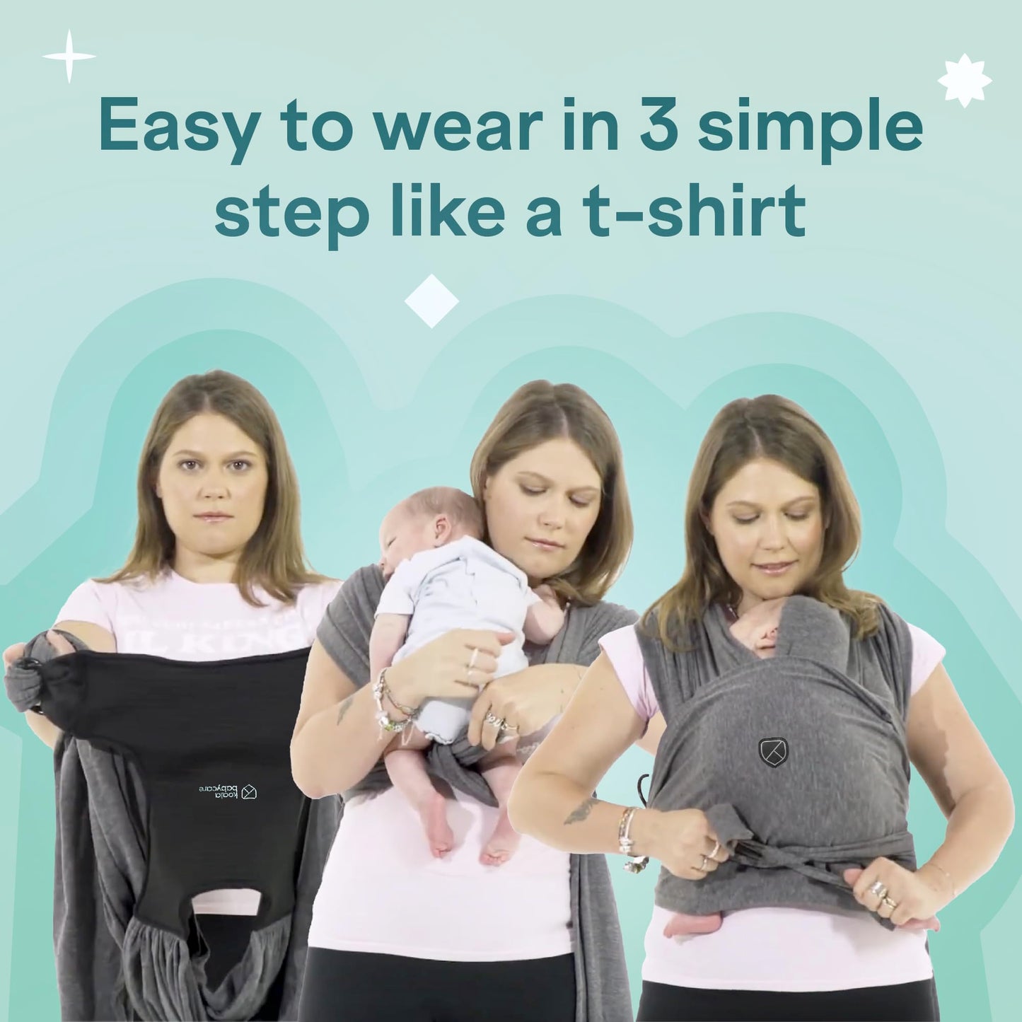 Koala Babycare Baby Sling Easy to Wear - Certified Ergonomic Support - Multi-Purpose Stretchy Baby Carrier Suitable up to 9 kg - Baby Wrap Carrier for Newborn - Anthracite - Registered Design