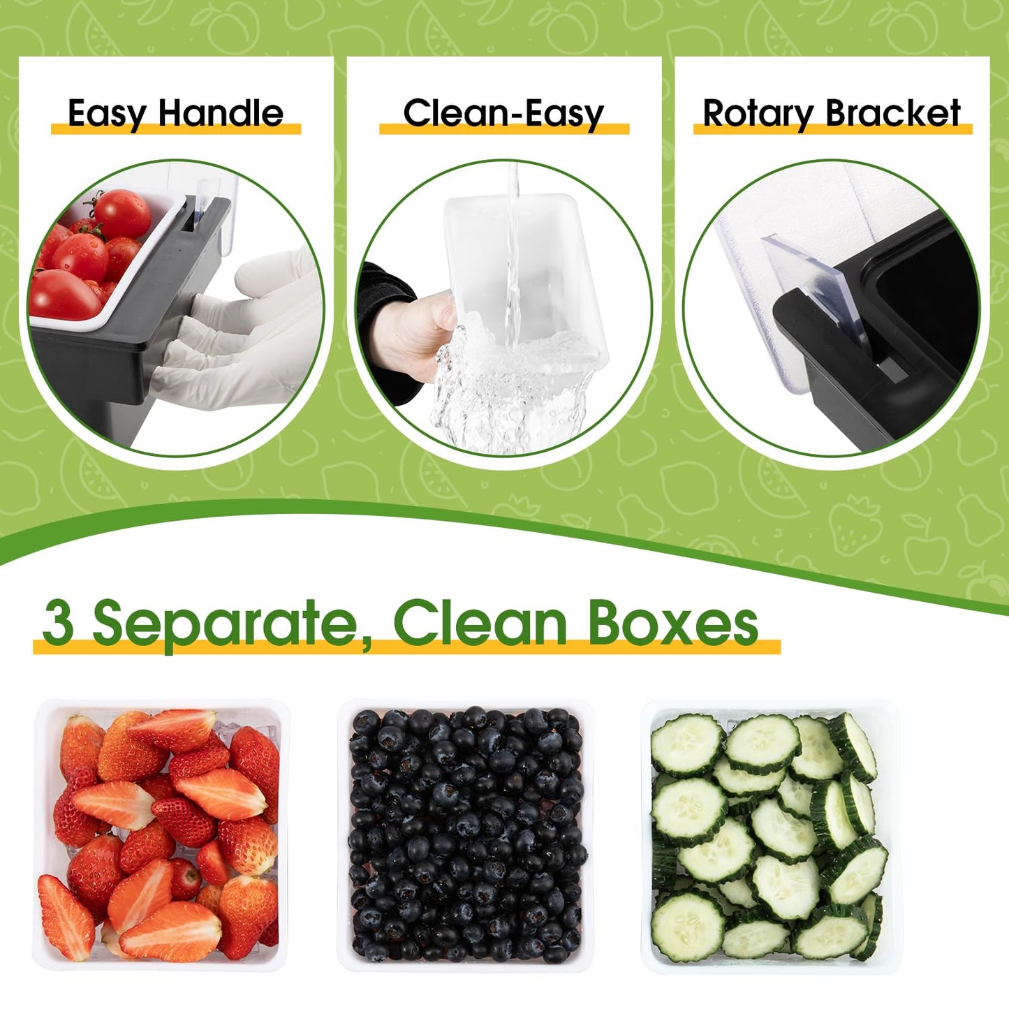 POWLAB Ice Cooled Condiment Serving Container Fruit Veggie Condiment Caddy Plastic Garnish Station with Lid for Fruit,Ice Cream,Salad Bar-Topping Organizer for Restaurant Supplies (3 Compartments)