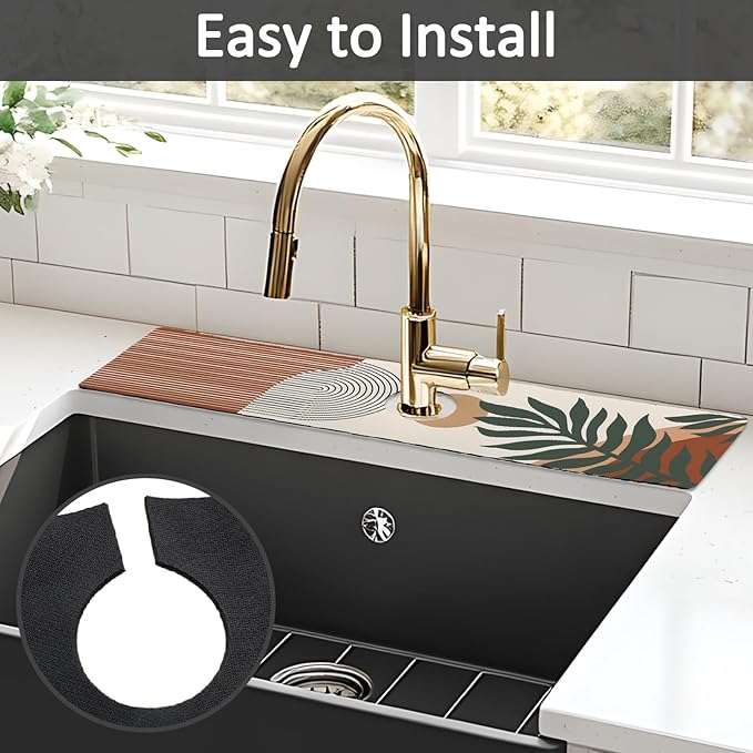 24" X 5.5" Kitchen Sink Splash Guard Faucet Mat Boho Super Absorbent Fast