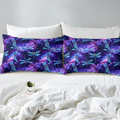 Feelyou Dragonfly Fitted Sheet s Animal Pattern Bedding Set for Boys Girls Children Purple Blue Galaxy Bed Sheet Set Ornamental Dragonfly Printed Room Decor Twin Size 2Pcs