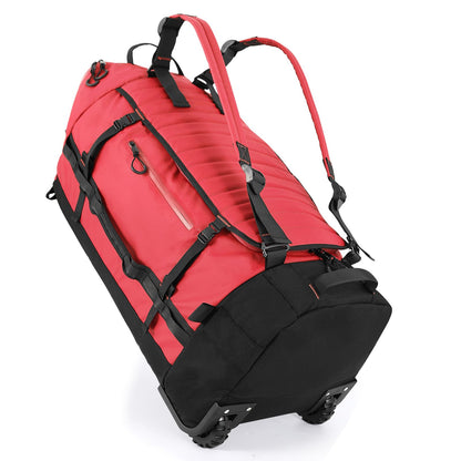 Rolling Duffle Bag with Wheels,86L 30”Folding Duffle Backpack with 2 Wheels,Travel Bag with Separate Shoe Compartment,Red