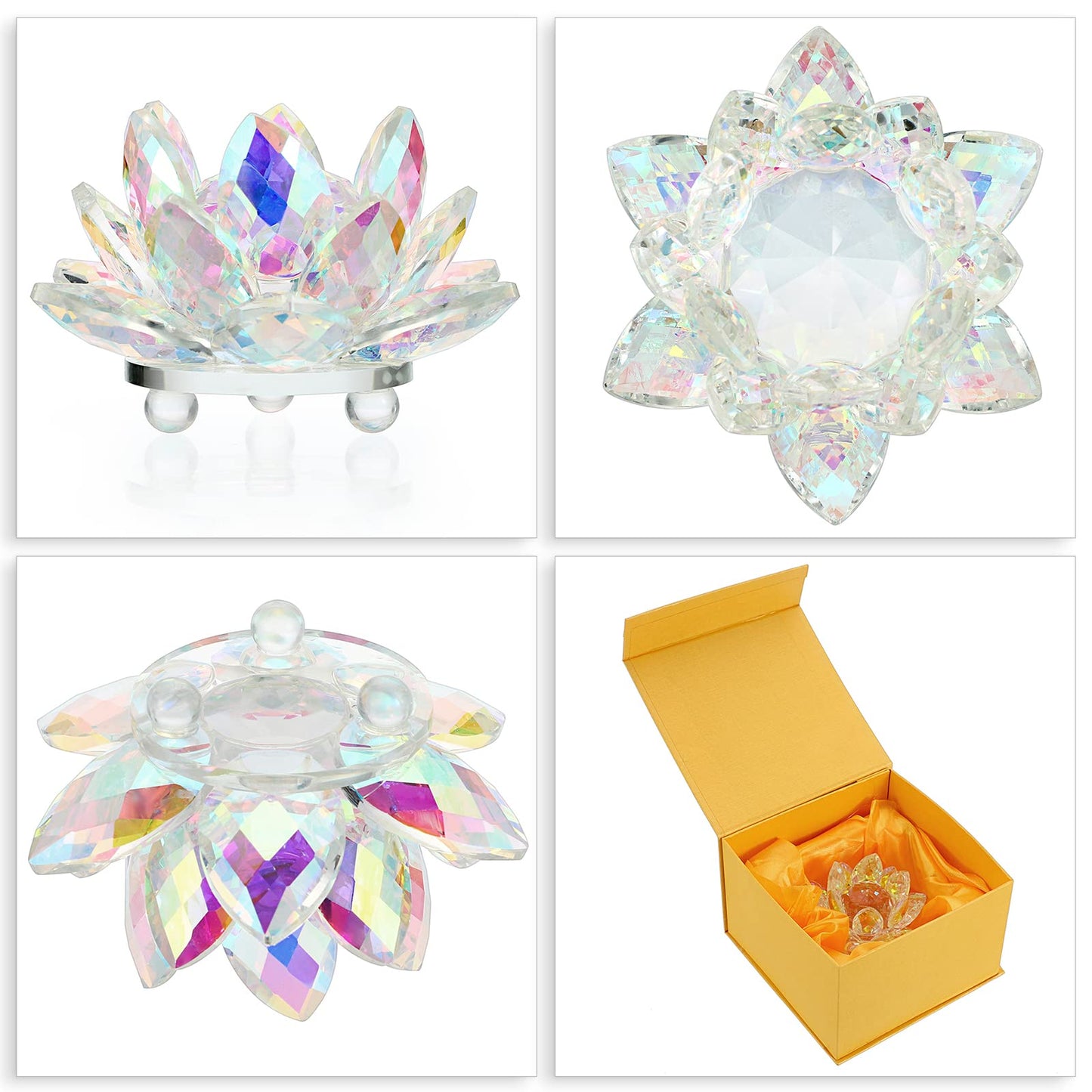 OwnMy 4 Inch Sparkle Crystal Lotus Flower Figurines Decorative Lotus Flower Ornament, Glass Lotus Feng Shui Decor Crystal Flower Paperweight for Home Office Tabletop Centerpieces