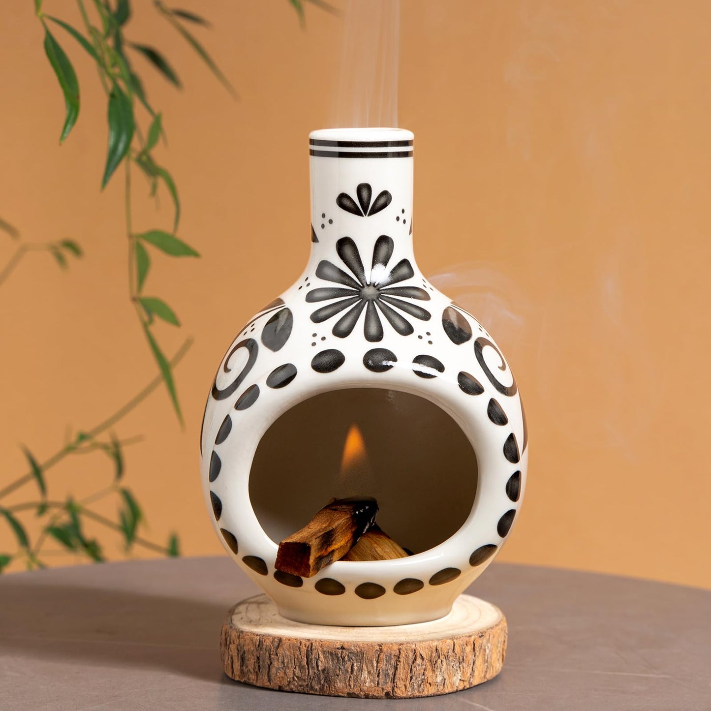 MOUGIGI Handcrafted Palo Santo Holder Ceramic Incense Burner - Compact Size for Meditation Space - Burn Palo Santo Sticks and Cones Safely - Sage Aromatherapy Decor