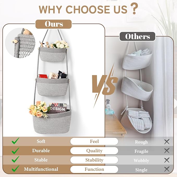 Hanging Storage Baskets, Over the Door Basket, Cotton Wall Baskets Storage