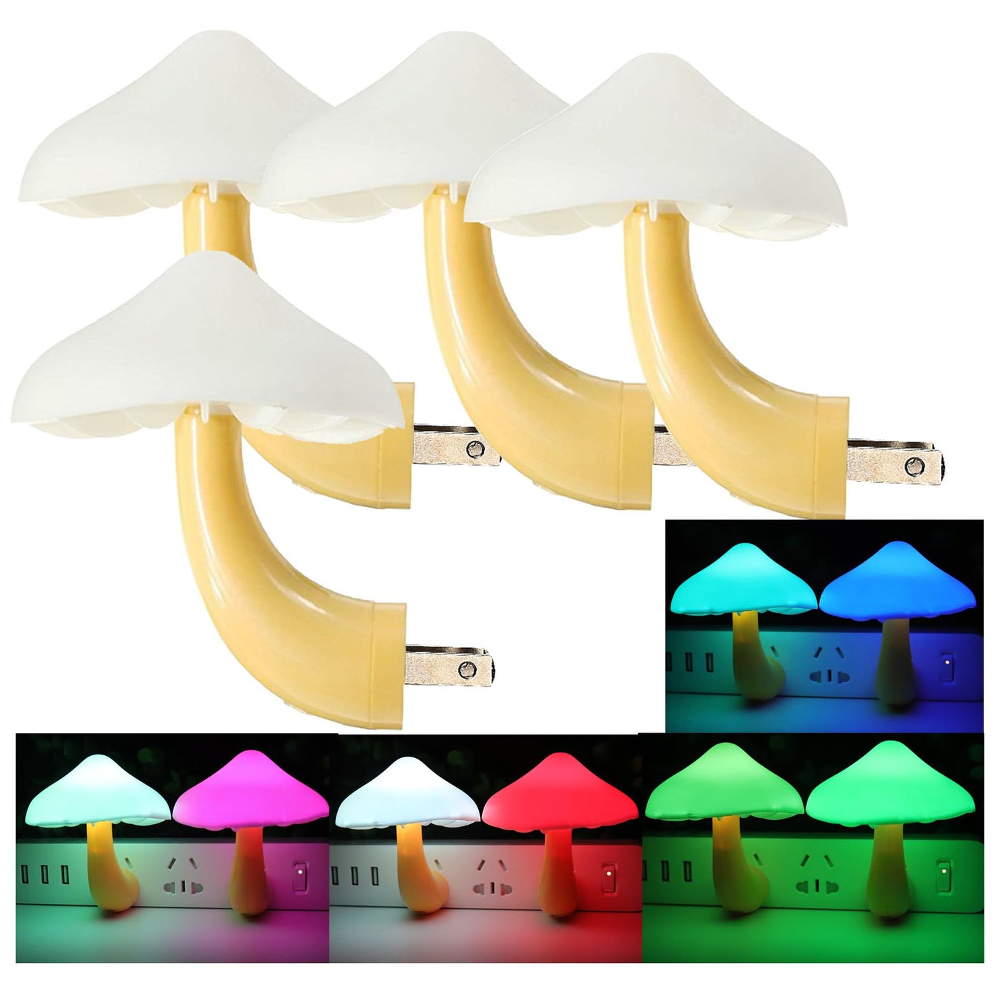 AUSAYE Sensor LED Night Light Plug in Wall Lamp, Energy Saving NightLight Cute Mushroom Night Lights for Adults Kids Bedroom,Bathroom,Toilet, Stairs, Kitchen,Hallway Corridor Warm White