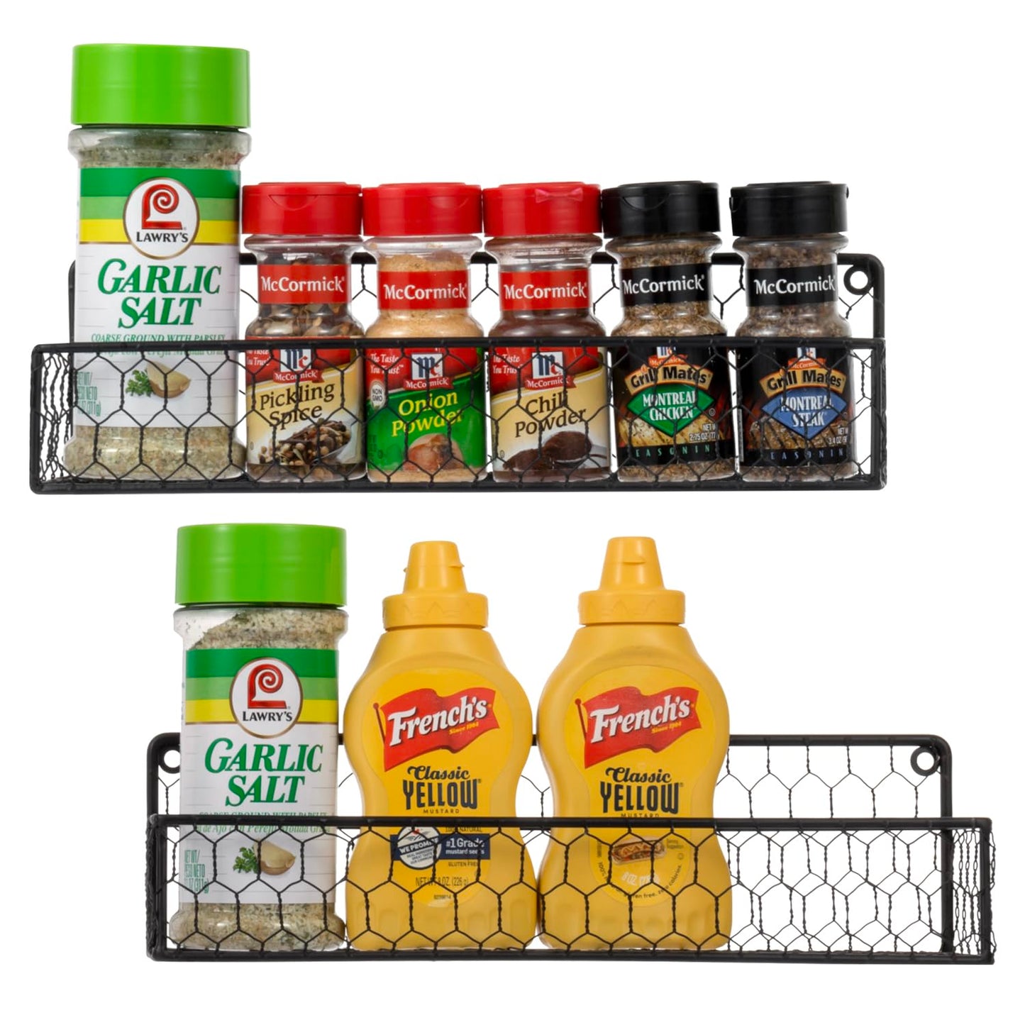 MyGift 2 Pcs Spice Rack Wall Mount, Small Seasoning Shelf Organizer, 12-Inch Over the Stove Hanging Kitchen Condiment Basket Storage Display, Black Wire