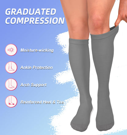 BLONGW Compression Socks for Women & Men Circulation (4 Pairs) 15-20 mmHg is Best Support for Nurses Running Hiking Travel, 04 Black/Navy/Gray/White, S-M