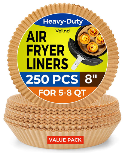 Air Fryer Paper Liners, 125Pcs Parchment Paper, Air Fryer Liners Disposable for Microwave, Non-Stick Air Fryer Liner Square Free of Bleach (8IN)