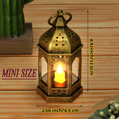 12 Pieces Mini Lanterns with Flickering LED Candle, Batteries Included, Decorative Hanging Candle Lantern for Indoor Use, Wedding, Party, Table Centerpiece (Gold, )