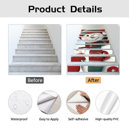 PLIGREAT 15 Strips Christmas Stair Decals, Cute Peel and Stick Stair Riser Stickers for Steps 7.1"x39"Self-Adhesive Vinyl Snowman Staircase Murals Decor for Home Hotel