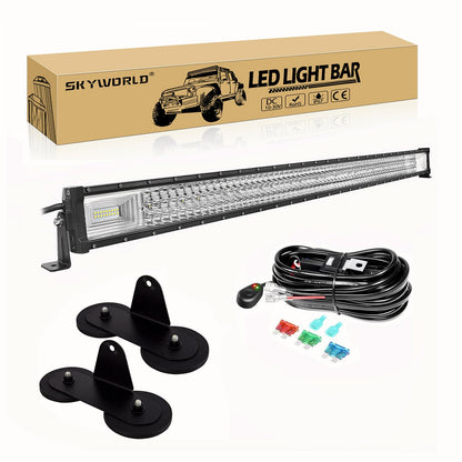 SKYWORLD 52" 675W Straight Triple Row Off Road LED Light Bar, 12V/24V Flood/Spot Combo Beam with 2 Magnetic Mounts & Wiring Harness Kit - for Trucks, SUVs, UTV, ATV, Tractors, Trailers, 6000K White