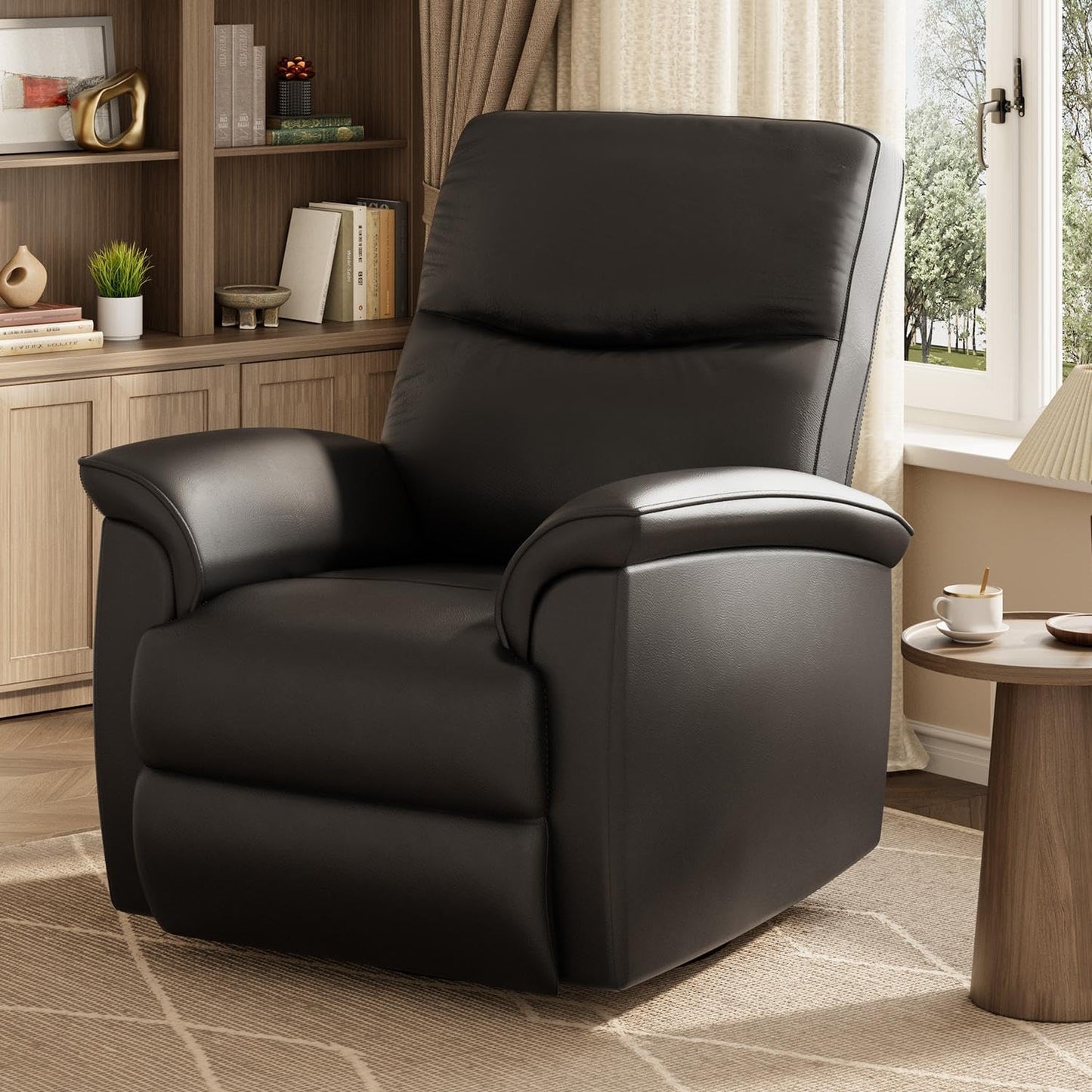 Leather Recliner Chair for Adults Power Recliner with USB Charging Ports Electric Reclining Sofa for Living Room Home Theater Seating Bedroom (Midnight Black)