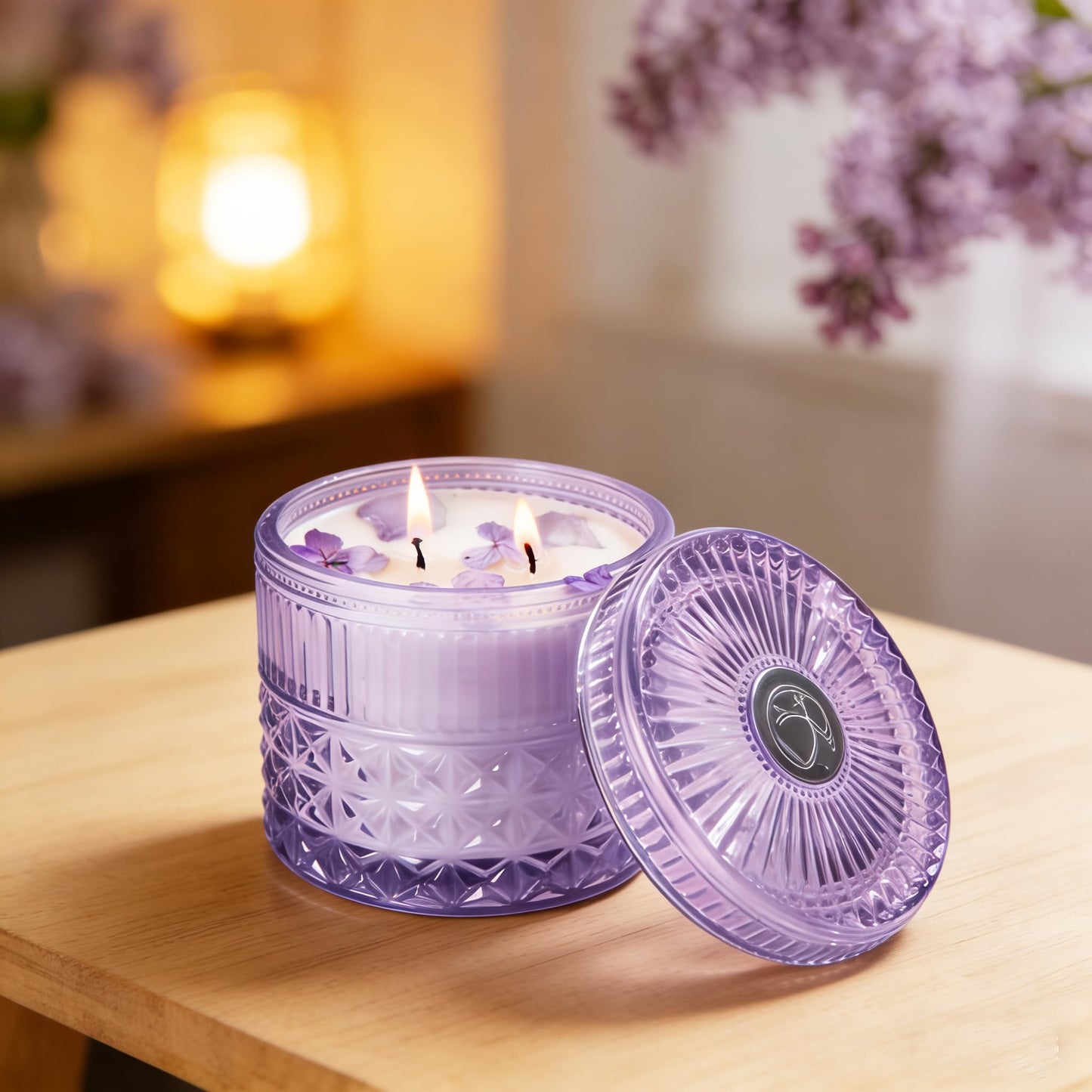 Chloefu LAN Purple Crystal Candles Lilac & Violet Candle for Home Scented, Non-Toxic, Unique Meditation Spiritual Gifts, 14 oz, Valentines Day Gifts for Mom Friends Wife Sister Stocking Stuffers