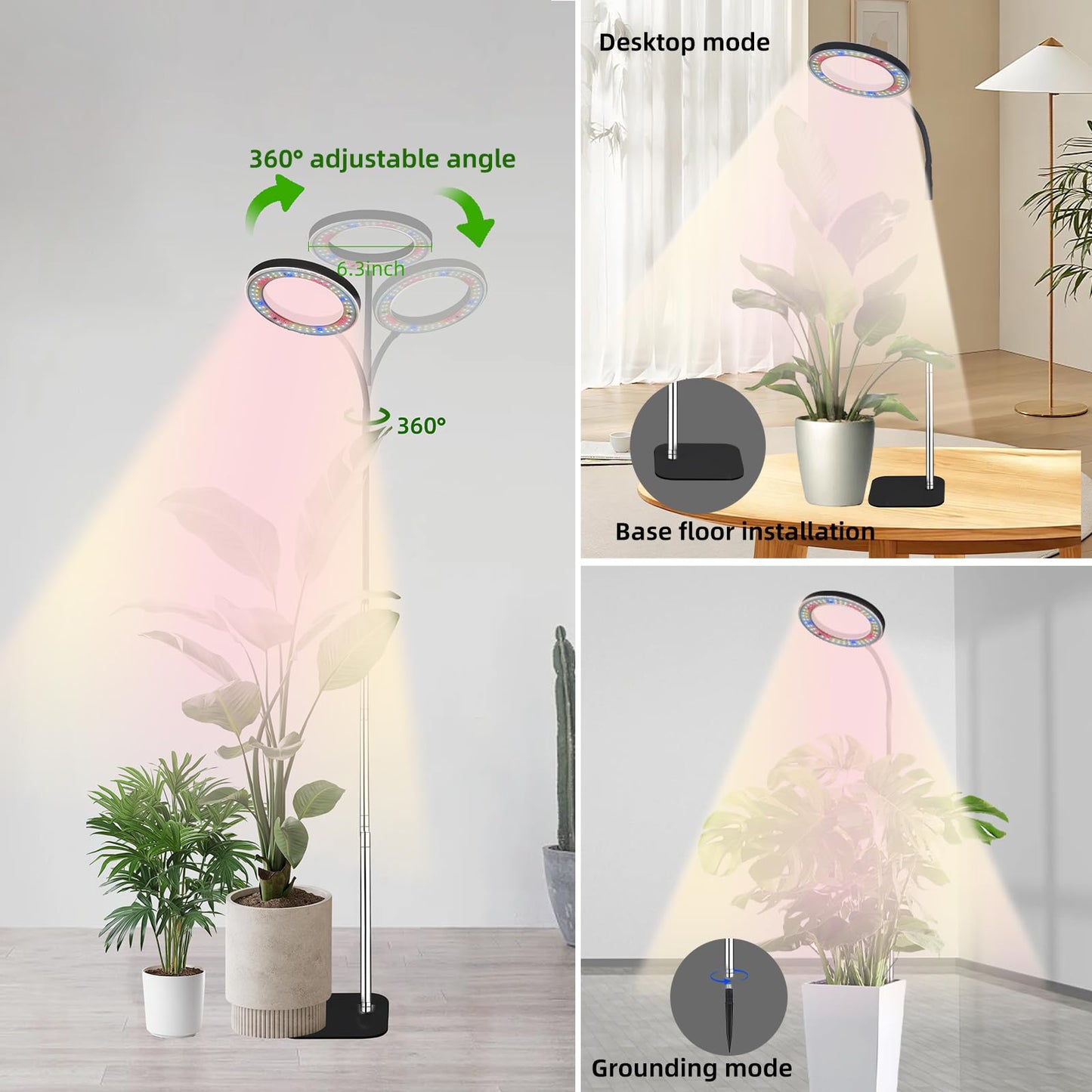 LCCYJYZY Full Spectrum LED Grow Light, 84 LEDs with 3 Color Modes, 67in Adjustable Gooseneck, 360° Rotating Head, Desktop Plant Light with Timer, 10 Brightness Levels, (Black)