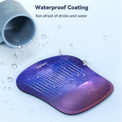 TECKNET Mouse Pad with Wrist Support, Ergonomic Gaming Mouse Pad Pain Relief, Portable Comfortable Mousepad for Computer, Laptop, Office, Home - Non-Slip Base, Waterproof Surface - Dark Purple Galaxy
