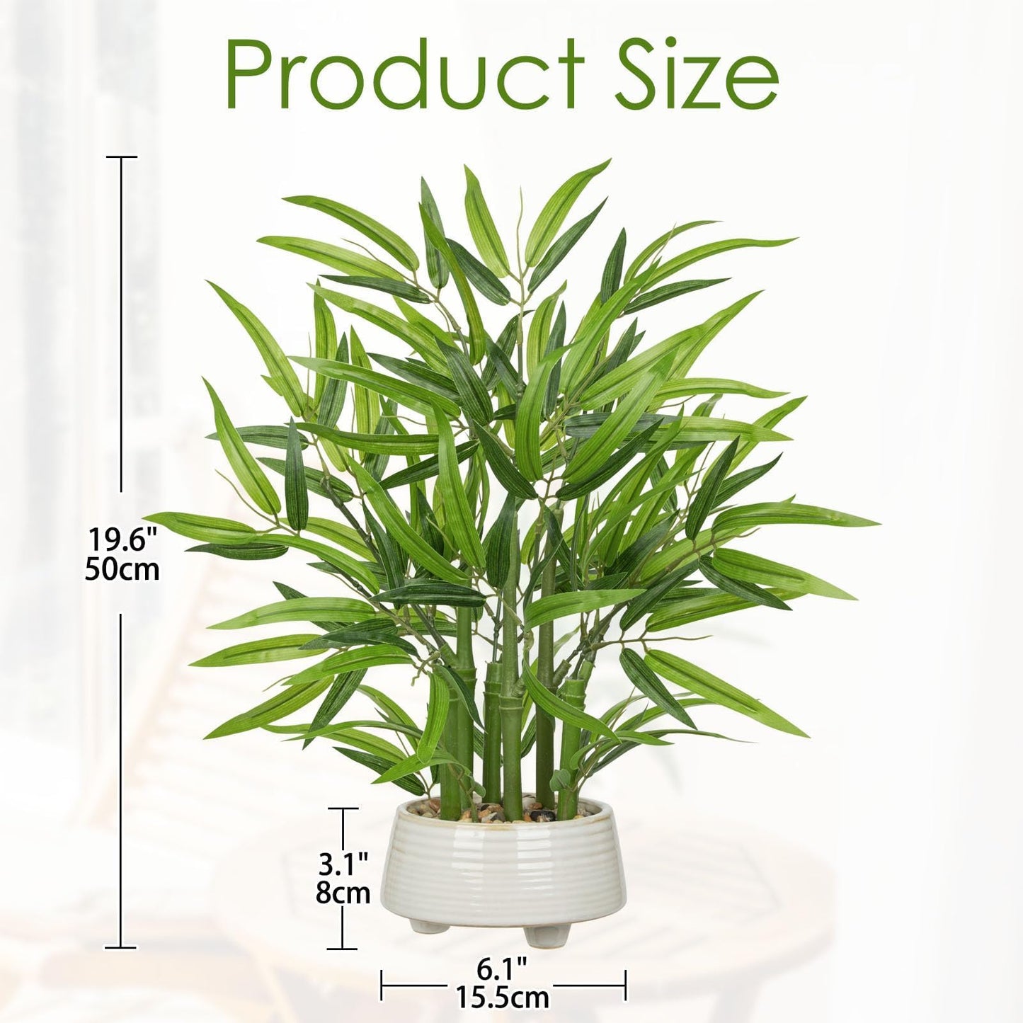 GnFlus Artificial Bamboo in White Ceramic Potted Fake Bamboo Plant-Faux Tree in Pot for Farmhouse Home Living Room Desk Indoor Outdoor Decor