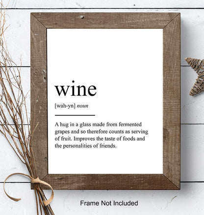 Wine Definition Typography Art Print - Funny Wall Art Poster - Contemporary Chic Home Decor for Kitchen, Bar, Man Cave, Dining Room - Gift for Foodie, Merlot, Pinot Noir, Cabernet Fans - 8x10 Photo