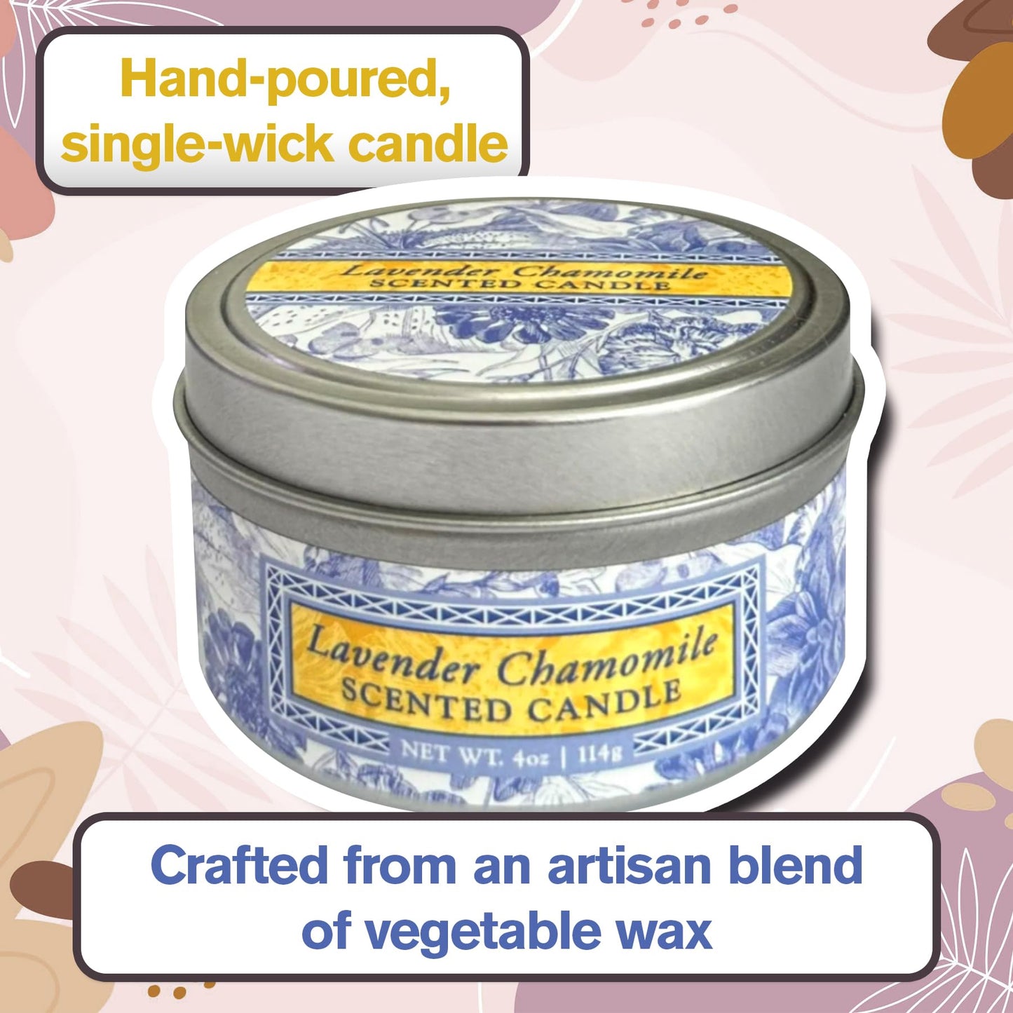 Greenwich Bay Hand-Poured Scented Candle in Decorative Tin – 4 oz/114 g Travel Candle with Lead-Free Wick, Vegetable Wax, Long-Burning Aromatherapy Gift, Single Wick – Made in USA (Lavender)