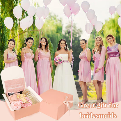 HOMENERGY Bridesmaid Proposal Gifts Set 6 - "Will You Be My Bridesmaid Kit with Elegant Box Jewelry Box Glass Cup Invited Cards Knotted Bracelets Sunglasses Scrunchies Raffia Grass Pink 54 Pcs