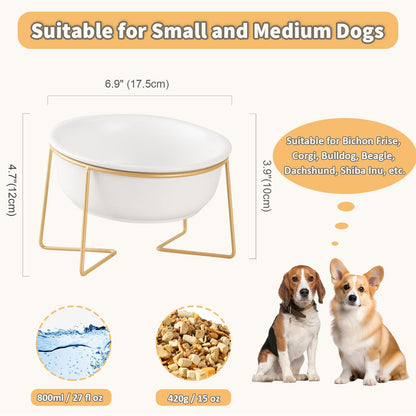 Ceramic Dog Bowls Elevated Tilted - Raised Dog Bowl with Metal Stand - Lifted Cat Feeding Bowls Anti Vomit - Dog Dishes for Food and Water - Pet Dish for Small to Medium Dogs and Large Cats - 800 ml