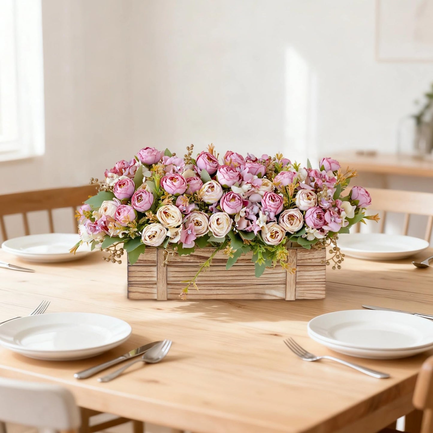 yeeplant 13 in Flowers in Wooden Box, Table Centerpiece