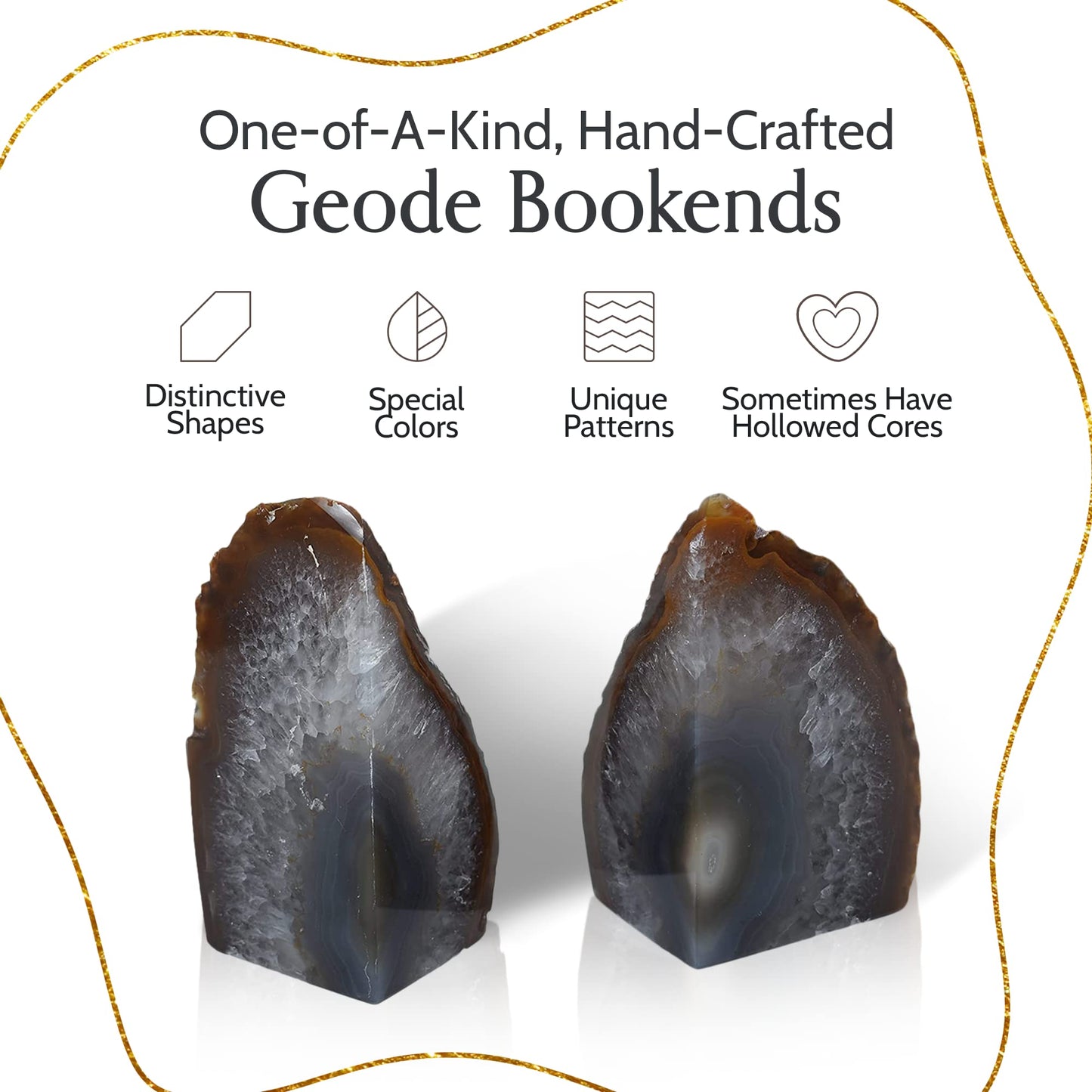 Nature's Decorations Natural Agate Bookends - A-Quality Small Heavy Duty Geode, Earth Tone & Neutral Decor, Unique Crystal Gift, 1 Pair (2-3 lbs)