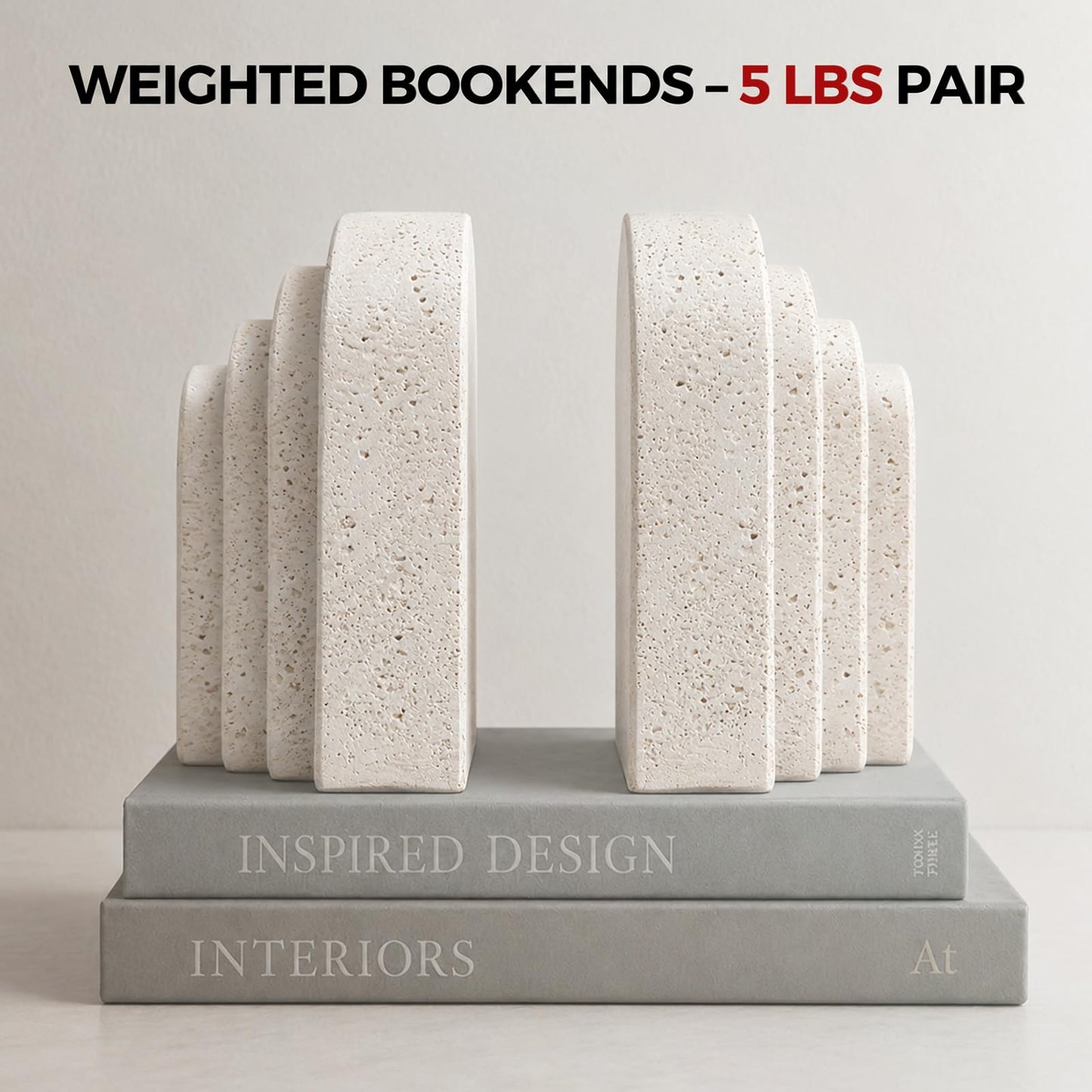 Heavy Duty Book Ends for Shelves, Decorative Book Stopper for Shelves, Resin Decor Bookends for Heavy Books, Modern Home Decor Aesthetic Bookend Aesthetically Pleasing Layered Arch Design, Set of 2