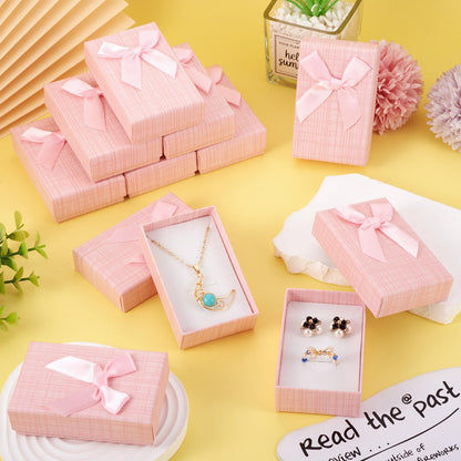 Craftdady 12 pcs Jewelry Gift Box Set Empty Packaging Cases with Bowknot Rectangle Cardboard Paper Jewelry Boxes with Lid for Necklaces Rings Earrings Pendants Displaying (Pink)
