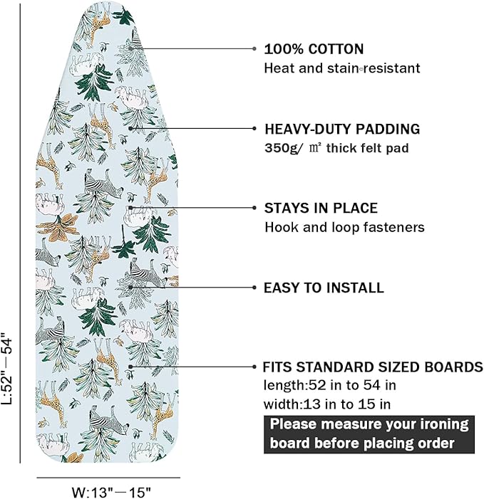 Ironing Board Cover and Pad Standard Size 15 x 54, 3 Pairs of Hook and Loop