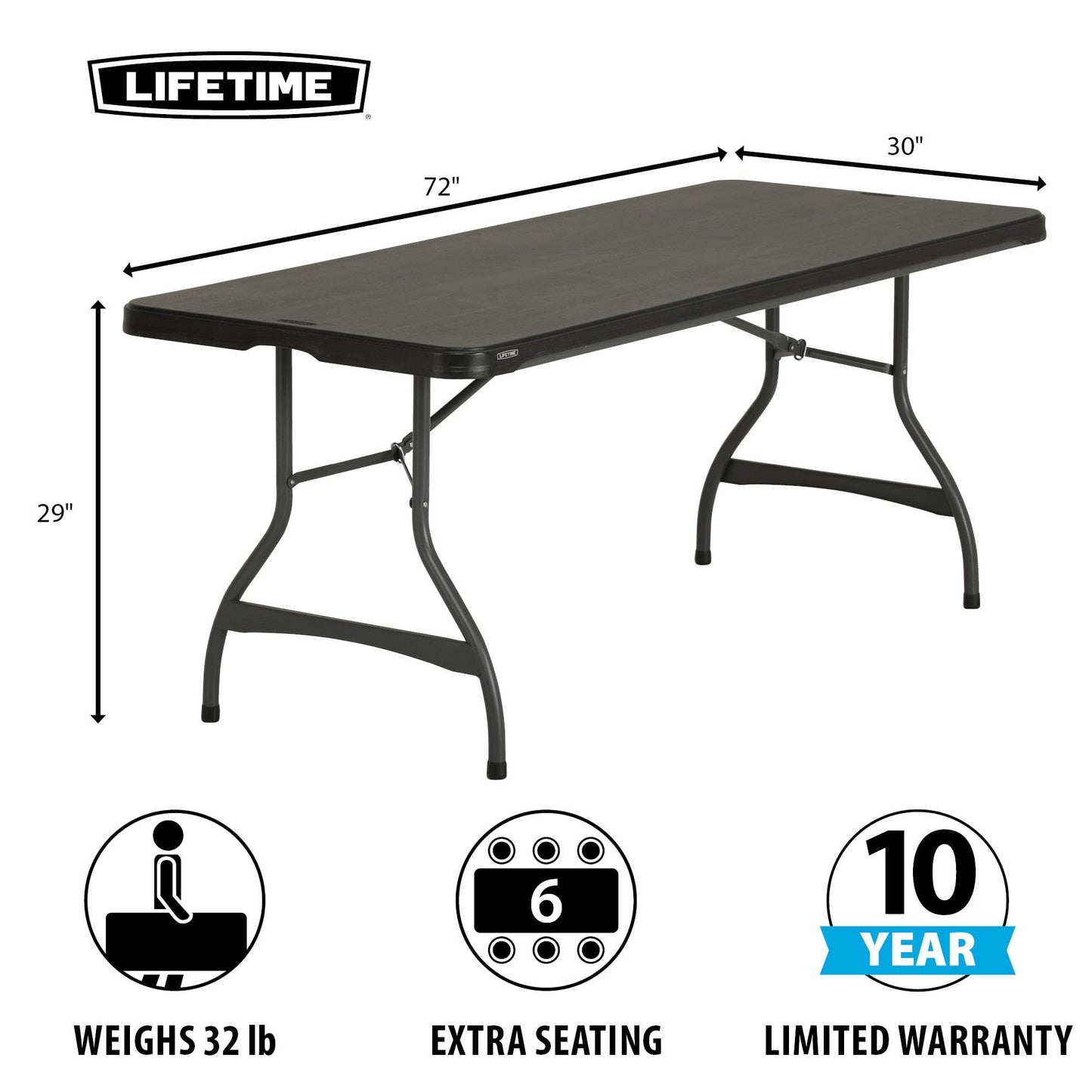 Lifetime 6-Foot Nesting Folding Table, Commercial, Black