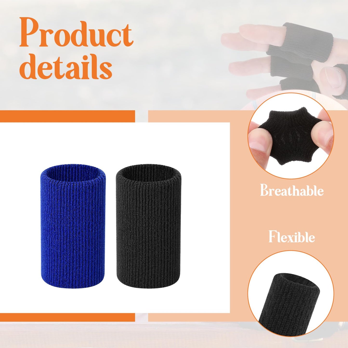 KALIONE Finger Sleeves Protectors, 10Pcs Sport Finger Sleeves, Elastic Fingers Support Sleeve, Compression FingerSleeves, Thumb Brace Support for Basketball, Golf (Black, Blue)