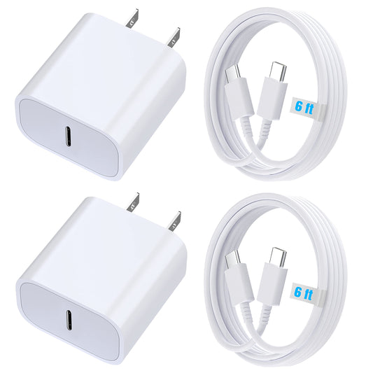 Type C Fast Charger, for iPhone 16 Charger, 20W Fast Charging Block, USB C Plug Cable Cord 6.6ft for iPhone 16, 16 Plus, 15, 15 Plus, 15 Pro, 15 Pro Max, iPad Pro 11/12.9, Galaxy S24, S23, S22, 2Pack