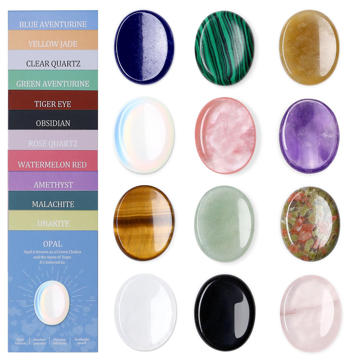 DUQGUHO Worry Stones for Anxiety, Meditation Reiki Relax Thumb Worry Stones, Crystals and Healing Stones Bulk 12PCS, Stress Relief Gifts for Women