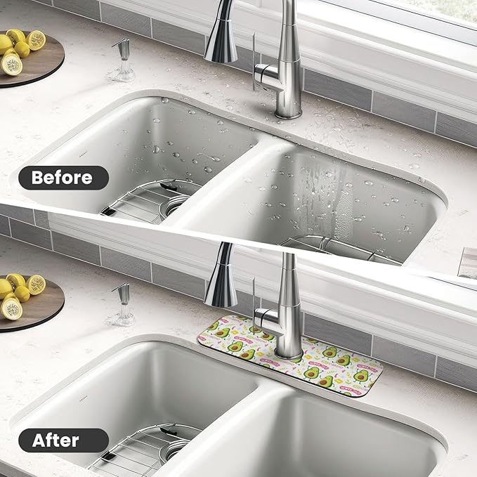 Cute Green Avocado Avocados Kawaii Kitchen Sink Splash Guard Faucet Mat Super